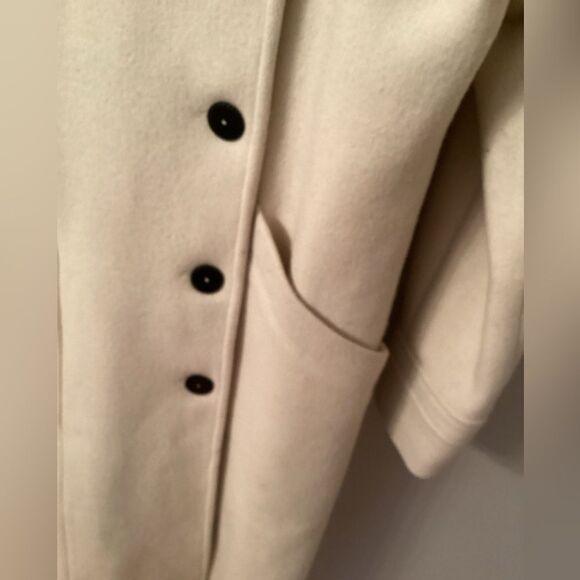 FLAX SIZE SMALL IVORY CREAM WOOL BLEND OVERSIZED LONG BUTTON FRONT PEA COAT - Picture 5 of 11
